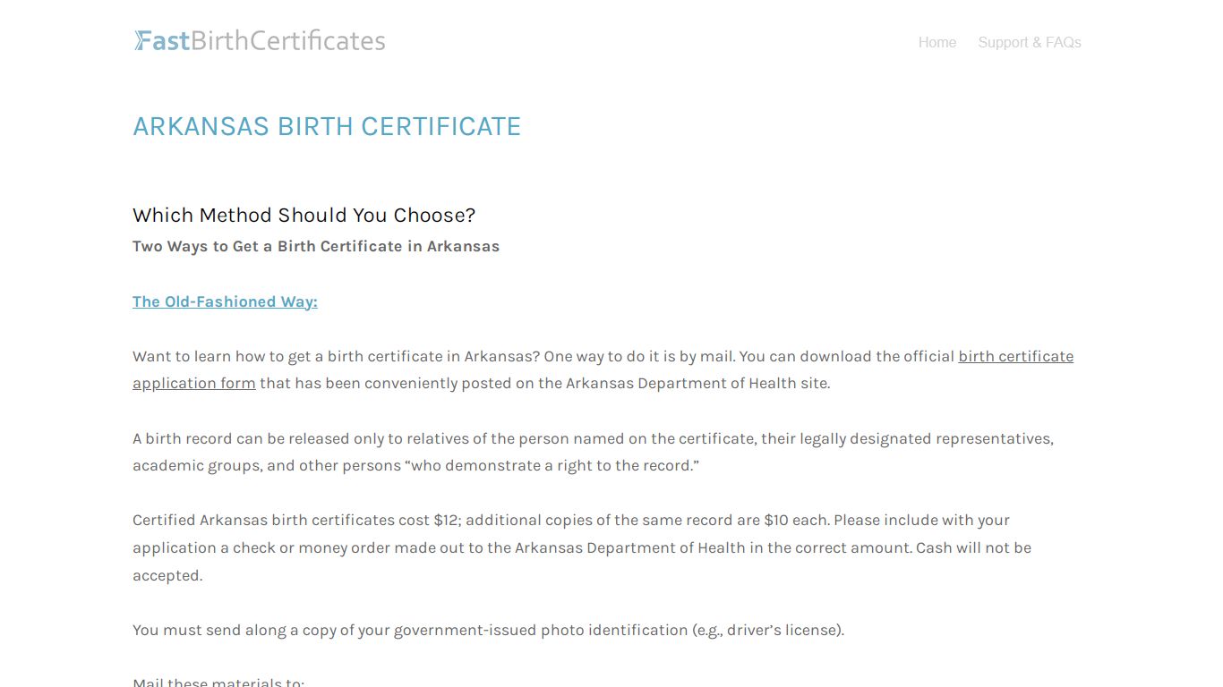 Arkansas Birth Certificate Online | Fastbirthcertificates.com